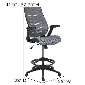 High Back Dark Gray Mesh Spine-Back Ergonomic Drafting Chair with Adjustable Foot Ring and Adjustable Flip-Up Arms, BL-ZP-809D-DKGY-GG