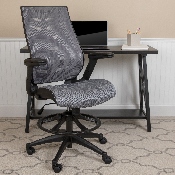 High Back Dark Gray Mesh Spine-Back Ergonomic Drafting Chair with Adjustable Foot Ring and Adjustable Flip-Up Arms, BL-ZP-809D-DKGY-GG