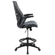 High Back Dark Gray Mesh Spine-Back Ergonomic Drafting Chair with Adjustable Foot Ring and Adjustable Flip-Up Arms, BL-ZP-809D-DKGY-GG