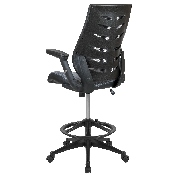 High Back Dark Gray Mesh Spine-Back Ergonomic Drafting Chair with Adjustable Foot Ring and Adjustable Flip-Up Arms, BL-ZP-809D-DKGY-GG