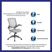 Mid-Back Gray Mesh Swivel Ergonomic Task Office Chair with Gray Frame and Flip-Up Arms, BL-ZP-8805-GY-GG