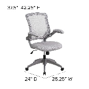 Mid-Back Gray Mesh Swivel Ergonomic Task Office Chair with Gray Frame and Flip-Up Arms, BL-ZP-8805-GY-GG