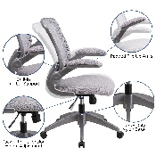 Mid-Back Gray Mesh Swivel Ergonomic Task Office Chair with Gray Frame and Flip-Up Arms, BL-ZP-8805-GY-GG