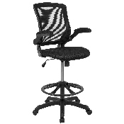 Mid-Back Black Mesh Ergonomic Drafting Chair with Adjustable Foot Ring and Flip-Up Arms, BL-ZP-8805D-BK-GG
