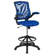 Mid-Back Blue Mesh Ergonomic Drafting Chair with Adjustable Foot Ring and Flip-Up Arms, BL-ZP-8805D-BLUE-GG