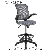 Mid-Back Dark Gray Mesh Ergonomic Drafting Chair with Adjustable Foot Ring and Flip-Up Arms, BL-ZP-8805D-DKGY-GG