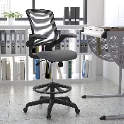 Mid-Back Dark Gray Mesh Ergonomic Drafting Chair with Adjustable Foot Ring and Flip-Up Arms, BL-ZP-8805D-DKGY-GG