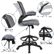 Mid-Back Dark Gray Mesh Ergonomic Drafting Chair with Adjustable Foot Ring and Flip-Up Arms, BL-ZP-8805D-DKGY-GG