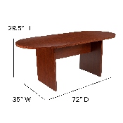 5 Piece Cherry Oval Conference Table Set with 4 Black LeatherSoft Ribbed Executive Chairs, BLN-6GCCHR595M-BK-GG