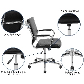 5 Piece Cherry Oval Conference Table Set with 4 Black LeatherSoft Ribbed Executive Chairs, BLN-6GCCHR595M-BK-GG