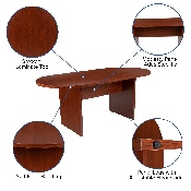 5 Piece Cherry Oval Conference Table Set with 4 Black LeatherSoft Ribbed Executive Chairs, BLN-6GCCHR595M-BK-GG