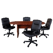 5 Piece Cherry Oval Conference Table Set with 4 Black LeatherSoft-Padded Task Chairs, BLN-6GCCHRX000-BK-GG