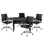 5 Piece Rustic Gray Oval Conference Table Set with 4 Black LeatherSoft Ribbed Executive Chairs, BLN-6GCGRY595M-BK-GG