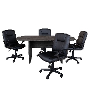 5 Piece Rustic Gray Oval Conference Table Set with 4 Black LeatherSoft-Padded Task Chairs, BLN-6GCGRYX000-BK-GG