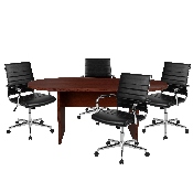 5 Piece Mahogany Oval Conference Table Set with 4 Black LeatherSoft Ribbed Executive Chairs, BLN-6GCMHG595M-BK-GG