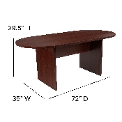 5 Piece Mahogany Oval Conference Table Set with 4 Black LeatherSoft-Padded Task Chairs, BLN-6GCMHGX000-BK-GG