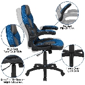 Black Gaming Desk and Blue and Black Racing Chair Set with Cup Holder, Headphone Hook & 2 Wire Management Holes, BLN-X10D1904-BL-GG