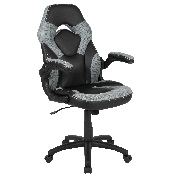 Black Gaming Desk and Gray/Black Racing Chair Set with Cup Holder, Headphone Hook & 2 Wire Management Holes, BLN-X10D1904-GY-GG