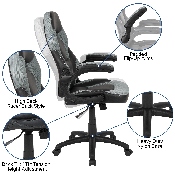 Black Gaming Desk and Gray/Black Racing Chair Set with Cup Holder, Headphone Hook & 2 Wire Management Holes, BLN-X10D1904-GY-GG