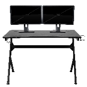 Black Gaming Desk and Gray/Black Racing Chair Set with Cup Holder, Headphone Hook & 2 Wire Management Holes, BLN-X10D1904-GY-GG
