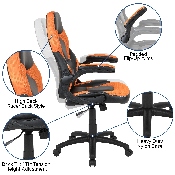 Black Gaming Desk and Orange/Black Racing Chair Set with Cup Holder, Headphone Hook & 2 Wire Management Holes, BLN-X10D1904-OR-GG