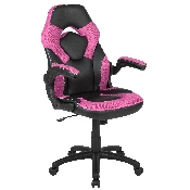 Black Gaming Desk and Pink/Black Racing Chair Set with Cup Holder, Headphone Hook & 2 Wire Management Holes, BLN-X10D1904-PK-GG