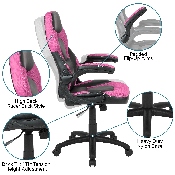 Black Gaming Desk and Pink/Black Racing Chair Set with Cup Holder, Headphone Hook & 2 Wire Management Holes, BLN-X10D1904-PK-GG