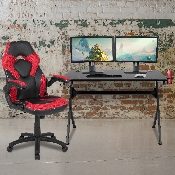 Black Gaming Desk and Red/Black Racing Chair Set with Cup Holder, Headphone Hook & 2 Wire Management Holes, BLN-X10D1904-RD-GG