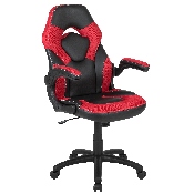 Black Gaming Desk and Red/Black Racing Chair Set with Cup Holder, Headphone Hook & 2 Wire Management Holes, BLN-X10D1904-RD-GG