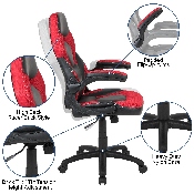 Black Gaming Desk and Red/Black Racing Chair Set with Cup Holder, Headphone Hook & 2 Wire Management Holes, BLN-X10D1904-RD-GG