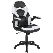 Black Gaming Desk and White/Black Racing Chair Set with Cup Holder, Headphone Hook & 2 Wire Management Holes, BLN-X10D1904-WH-GG