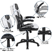 Black Gaming Desk and White/Black Racing Chair Set with Cup Holder, Headphone Hook & 2 Wire Management Holes, BLN-X10D1904-WH-GG