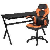 Gaming Desk and Orange/Black Racing Chair Set /Cup Holder/Headphone Hook/Removable Mouse Pad Top - 2 Wire Management Holes, BLN-X10D1904L-OR-GG