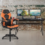 Gaming Desk and Orange/Black Racing Chair Set /Cup Holder/Headphone Hook/Removable Mouse Pad Top - 2 Wire Management Holes, BLN-X10D1904L-OR-GG