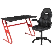Red Gaming Desk and Black Racing Chair Set with Cup Holder and Headphone Hook, BLN-X10RSG1030-BK-GG