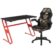 Red Gaming Desk and Camouflage/Black Racing Chair Set with Cup Holder and Headphone Hook, BLN-X10RSG1030-CAM-GG