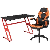 Red Gaming Desk and Orange/Black Racing Chair Set with Cup Holder and Headphone Hook, BLN-X10RSG1030-OR-GG