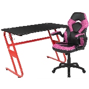 Red Gaming Desk and Pink/Black Racing Chair Set with Cup Holder and Headphone Hook, BLN-X10RSG1030-PK-GG