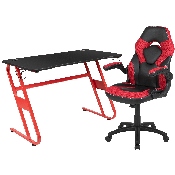 Red Gaming Desk and Red/Black Racing Chair Set with Cup Holder and Headphone Hook, BLN-X10RSG1030-RD-GG
