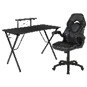 Black Gaming Desk and Black Racing Chair Set with Cup Holder, Headphone Hook, and Monitor/Smartphone Stand, BLN-X10RSG1031-BK-GG