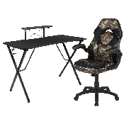 Black Gaming Desk and Camouflage/Black Racing Chair Set with Cup Holder, Headphone Hook, and Monitor/Smartphone Stand, BLN-X10RSG1031-CAM-GG