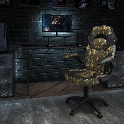 Black Gaming Desk and Camouflage/Black Racing Chair Set with Cup Holder, Headphone Hook, and Monitor/Smartphone Stand, BLN-X10RSG1031-CAM-GG
