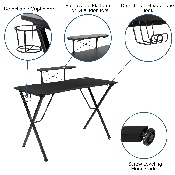 Black Gaming Desk and Camouflage/Black Racing Chair Set with Cup Holder, Headphone Hook, and Monitor/Smartphone Stand, BLN-X10RSG1031-CAM-GG