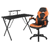 Black Gaming Desk and Orange/Black Racing Chair Set with Cup Holder, Headphone Hook, and Monitor/Smartphone Stand, BLN-X10RSG1031-OR-GG