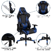 Black Gaming Desk and Blue/Black Reclining Gaming Chair Set with Cup Holder, Headphone Hook & 2 Wire Management Holes, BLN-X20D1904-BL-GG