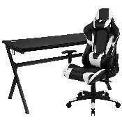 Gaming Desk and Black Reclining Gaming Chair Set /Cup Holder/Headphone Hook/Removable Mouse Pad Top - Wire Management, BLN-X20D1904L-BK-GG