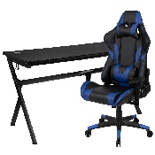 Gaming Desk and Blue/Black Reclining Gaming Chair Set /Cup Holder/Headphone Hook/Removable Mouse Pad Top - Wire Management, BLN-X20D1904L-BL-GG