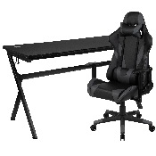 Gaming Desk and Gray/Black Reclining Gaming Chair Set /Cup Holder/Headphone Hook/Removable Mouse Pad Top - Wire Management, BLN-X20D1904L-GY-GG