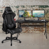 Gaming Desk and Gray/Black Reclining Gaming Chair Set /Cup Holder/Headphone Hook/Removable Mouse Pad Top - Wire Management, BLN-X20D1904L-GY-GG
