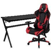 Gaming Desk and Red/Black Reclining Gaming Chair Set /Cup Holder/Headphone Hook/Removable Mouse Pad Top - Wire Management, BLN-X20D1904L-RD-GG